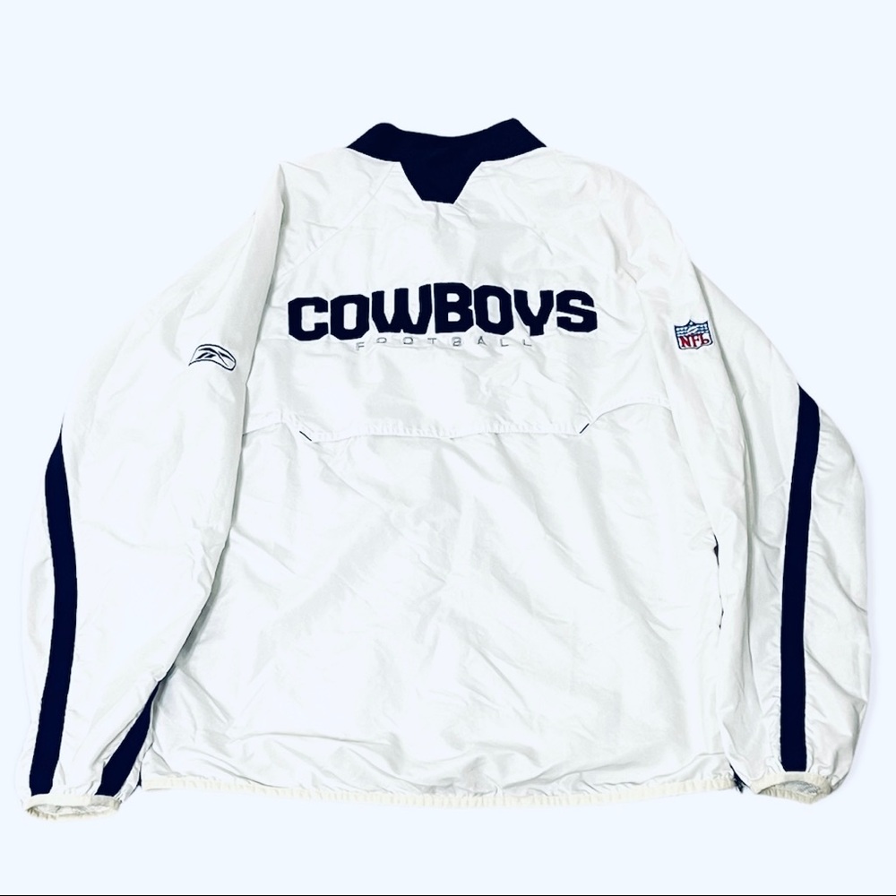 SOLD NFL Men's RBK Athletic Sideline Dallas Cowboys White/Navy Pull Over Jacket - Picture 4 of 11
